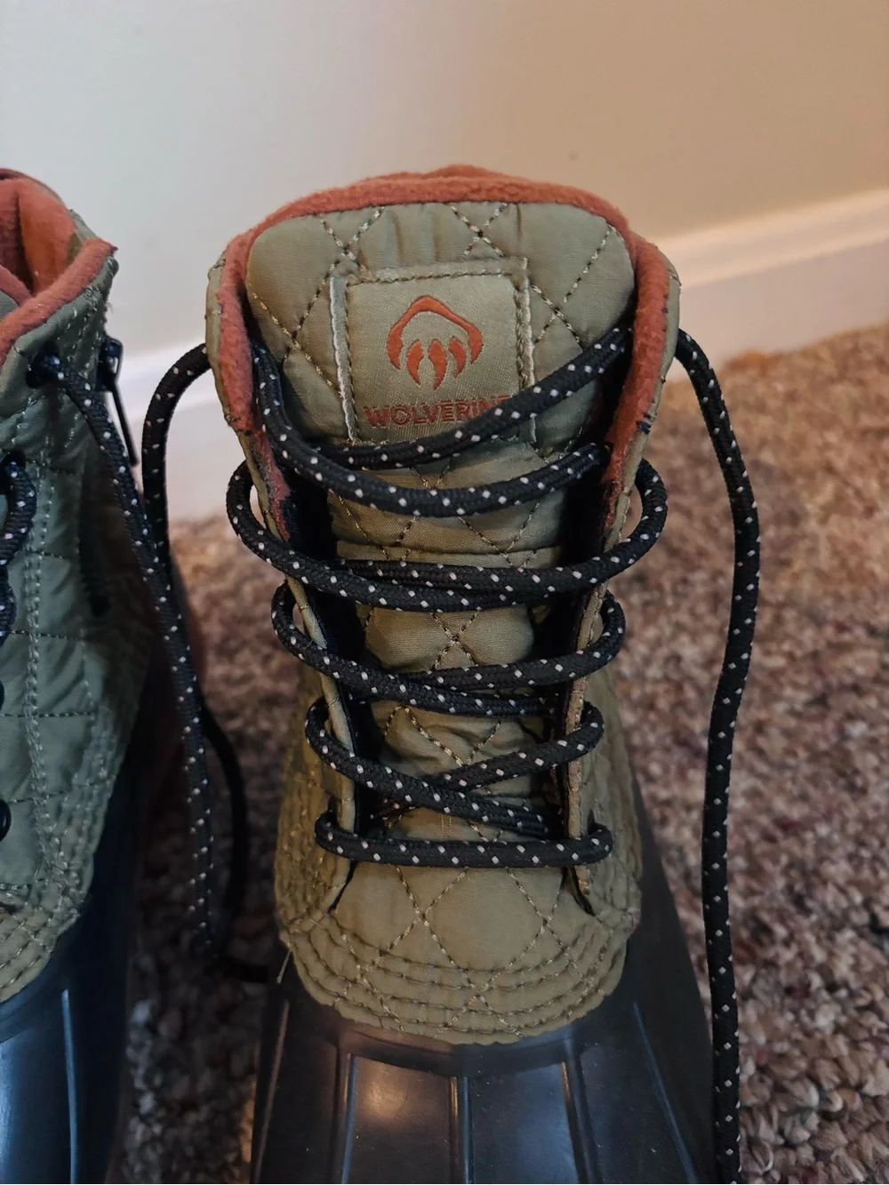 Wolverine Women's Torrent Quilted Duck Boots Green Black Waterproof Size 8.5